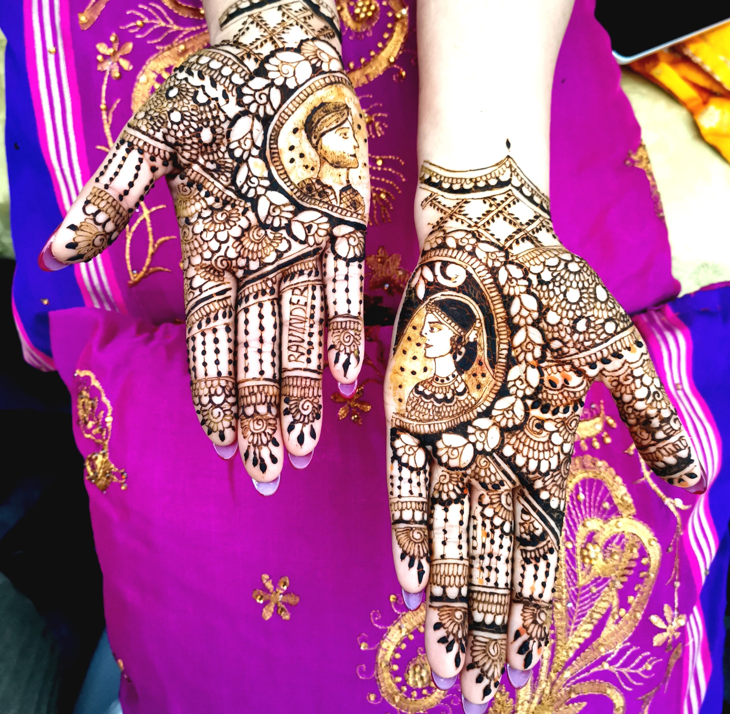 henna mehndi design with bride and groom picture